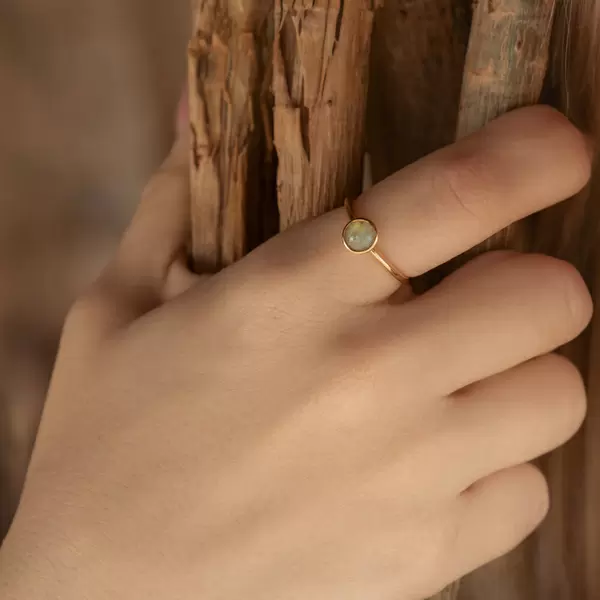 Leaf Jewelry Stacking Ring, Labradorit, 6mm, 18 K Rosegold Vergoldet, Gr.50