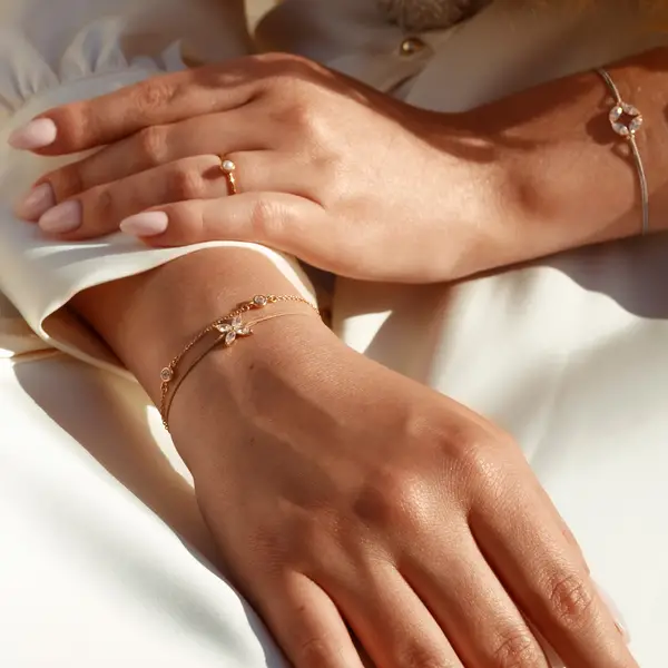 Leaf Jewelry Stacking Ring, Perle, 3mm, 18 K Gelbgold Vergoldet