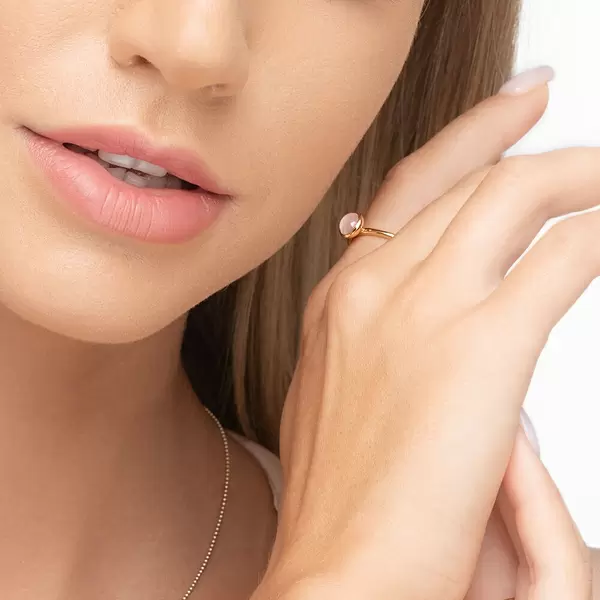 Leaf Jewelry Stacking Ring, Rosenquarz, 6mm, 18 K Gelbgold Vergoldet, Gr.52