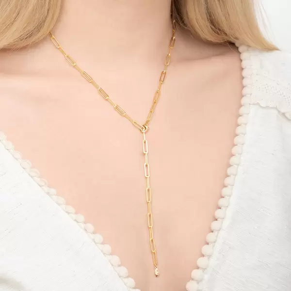 Leaf Jewelry Y-Halskette Square, 52cm, 18 K Gelbgold Vergoldet