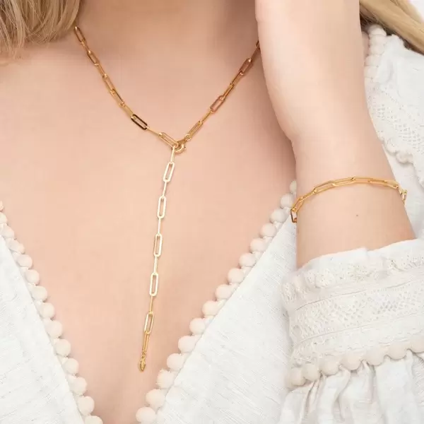 Leaf Jewelry Y-Halskette Square, 52cm, 18 K Gelbgold Vergoldet