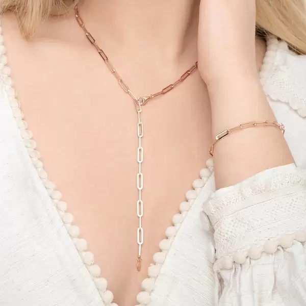 Leaf Jewelry Y-Halskette Square, 52cm, 18 K Rosegold Vergoldet