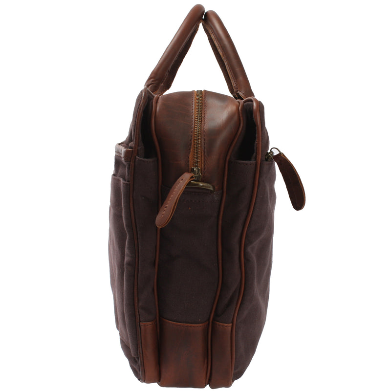 Leconi Aktentasche Arbeitstasche Bürotasche Canvas Leder Mokka LE3066