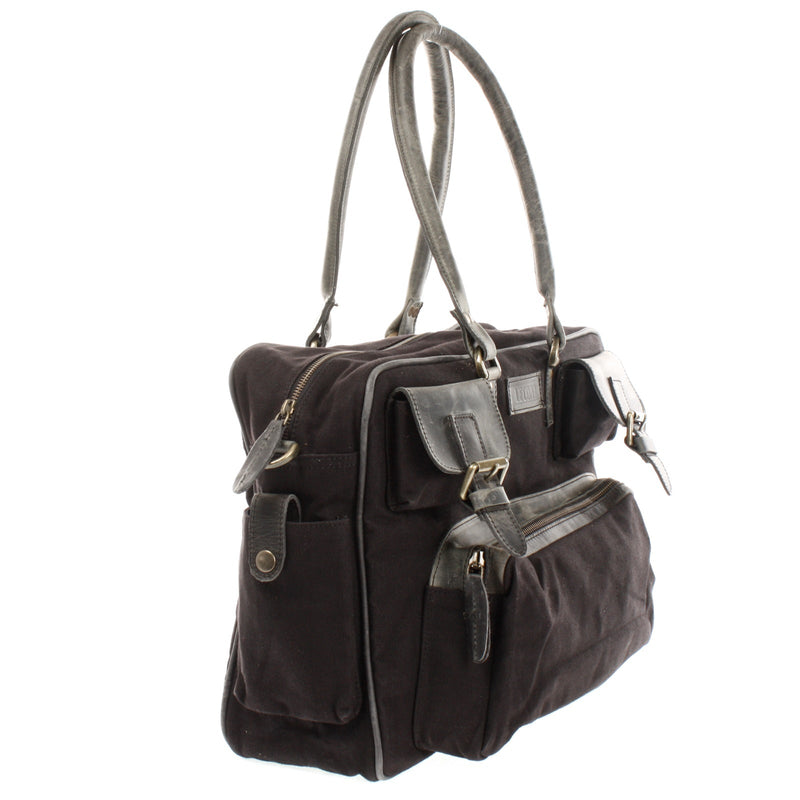 Leconi Aktentasche Arbeitstasche Damen Herren Canvas Leder Schwarz LE3038