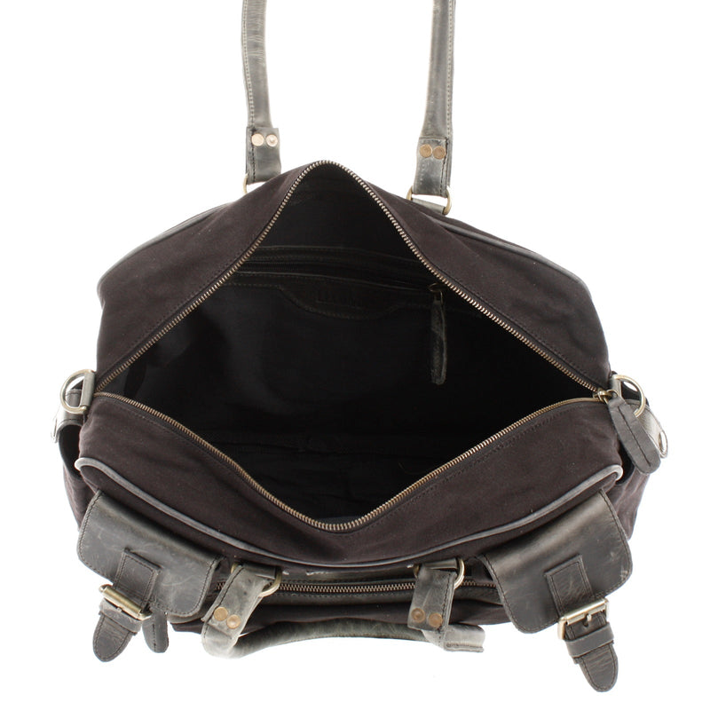 Leconi Aktentasche Arbeitstasche Damen Herren Canvas Leder Schwarz LE3038