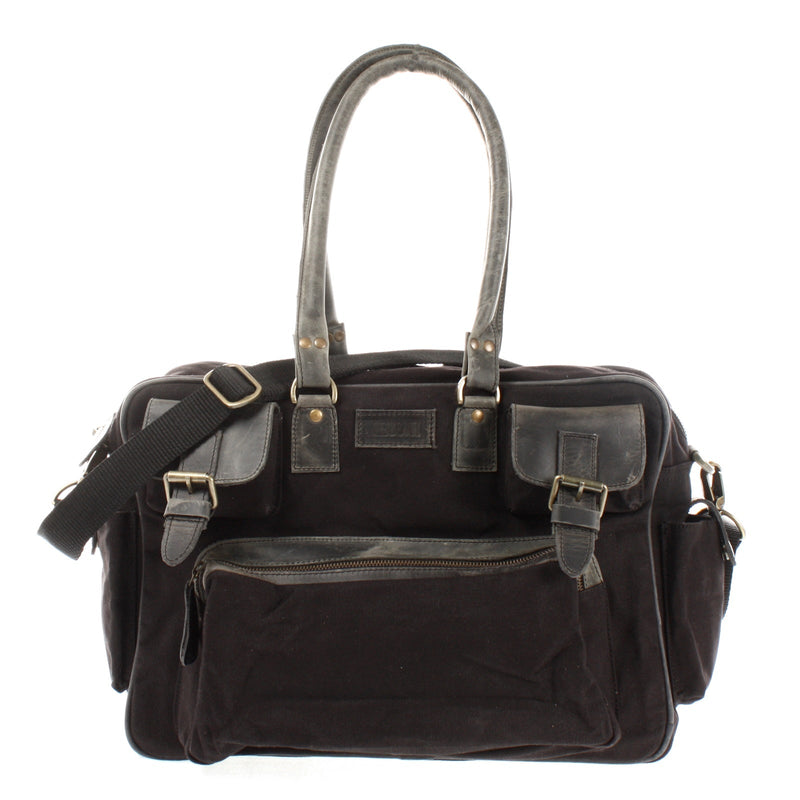 Leconi Aktentasche Arbeitstasche Damen Herren Canvas Leder schwarz LE3038