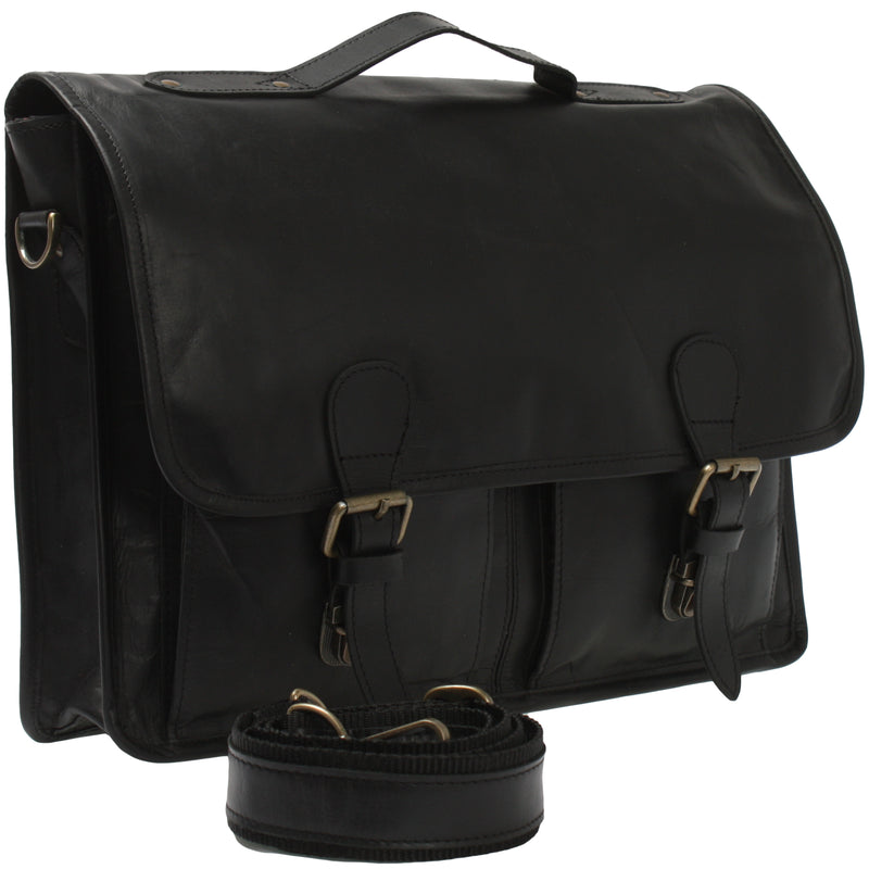 Leconi Aktentasche Businesstasche Messenger Bag Vintage Leder Schwarz LE3009