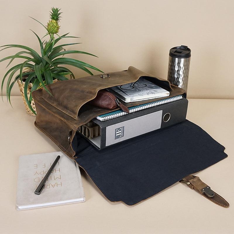 Leconi Aktentasche Businesstasche Messenger Bag Vintage Leder Schlamm LE3008