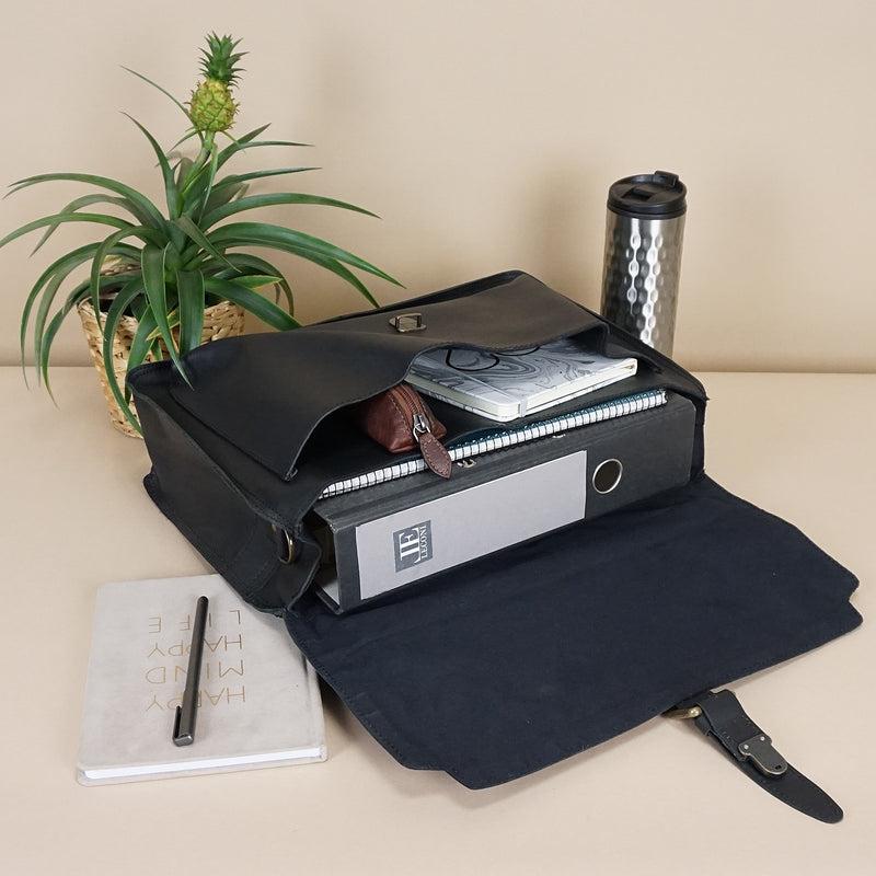 Leconi Aktentasche Businesstasche Messenger Bag Vintage Leder Schwarz LE3008