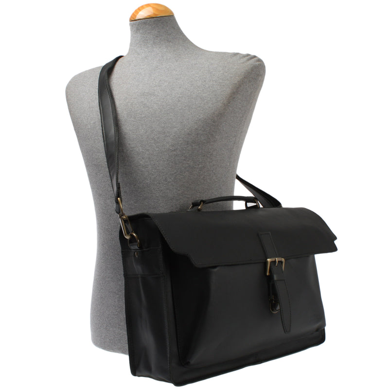 Leconi Aktentasche Businesstasche Messenger Bag Vintage Leder Schwarz LE3008