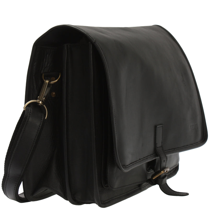 Leconi Aktentasche Große Businesstasche Collegetasche Damen Herren Leder Schwarz LE3014