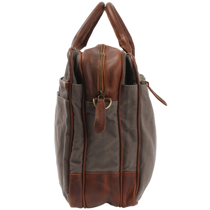 Leconi Aktentasche Handgepäck Trolleytasche Canvas Leder Grau LE3066