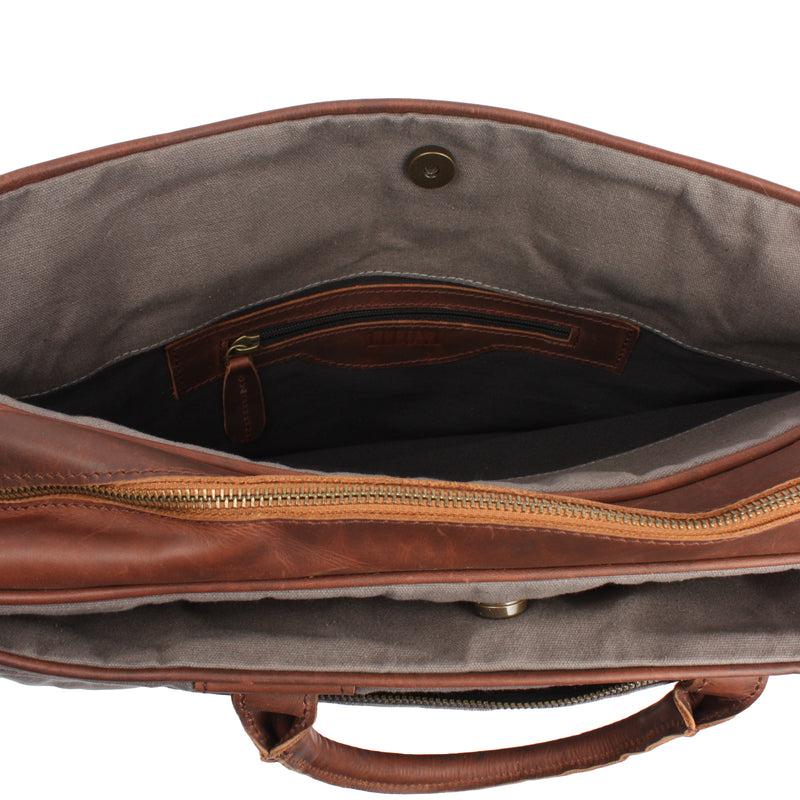 Leconi Aktentasche Handgepäck Trolleytasche Canvas Leder Grau LE3066