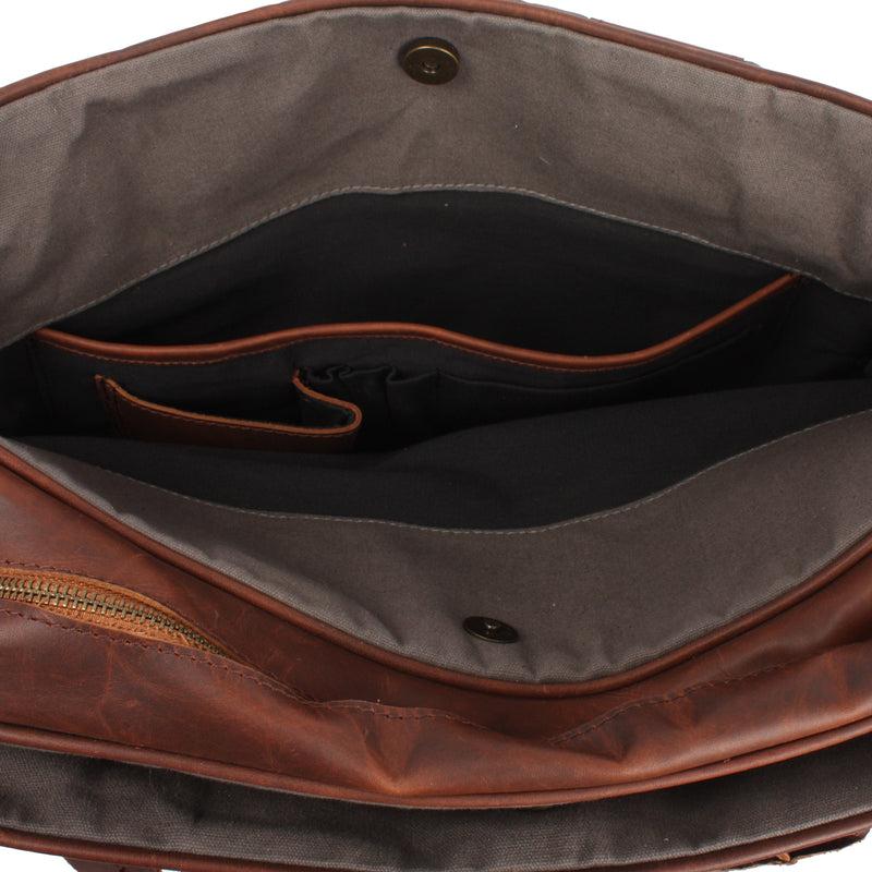 Leconi Aktentasche Handgepäck Trolleytasche Canvas Leder Grau LE3066