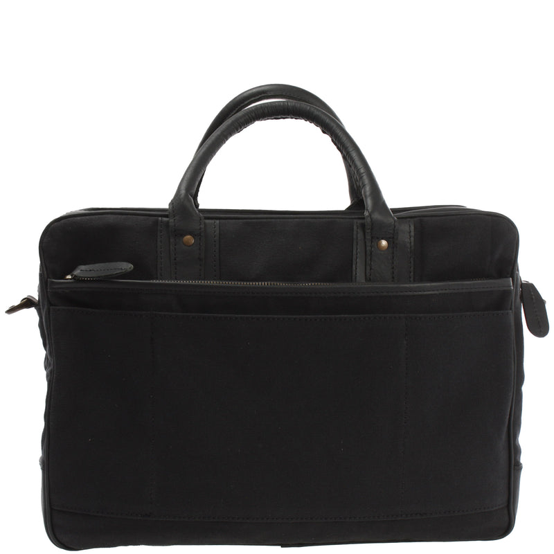 Leconi Aktentasche Handgepäck Trolleytasche Canvas Leder Schwarz LE3066