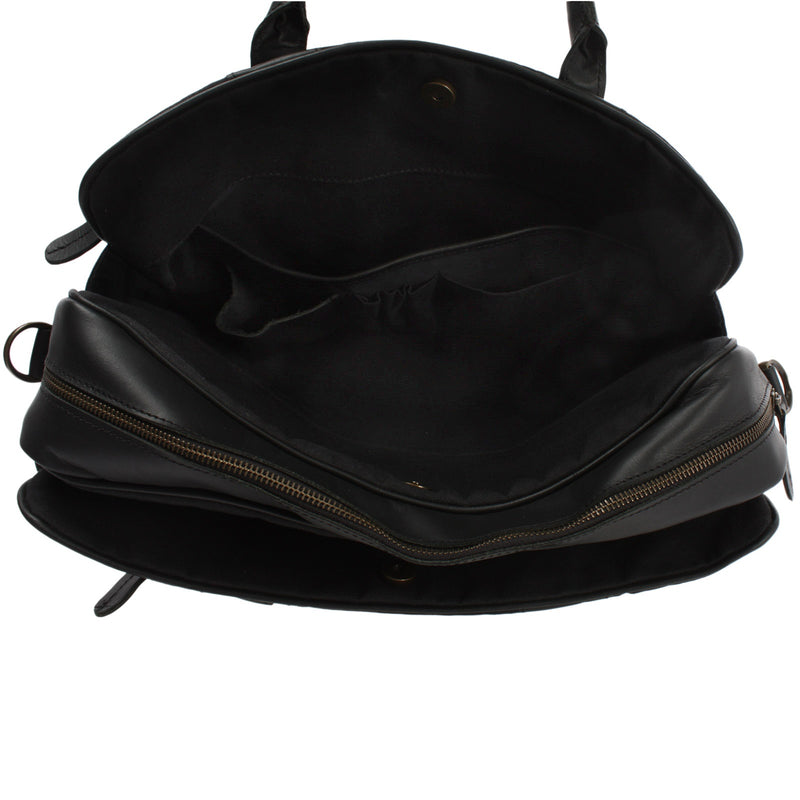 Leconi Aktentasche Handgepäck Trolleytasche Canvas Leder Schwarz LE3066