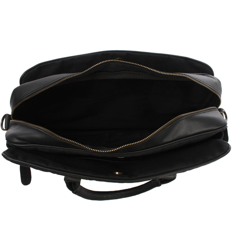 Leconi Aktentasche Handgepäck Trolleytasche Canvas Leder Schwarz LE3066