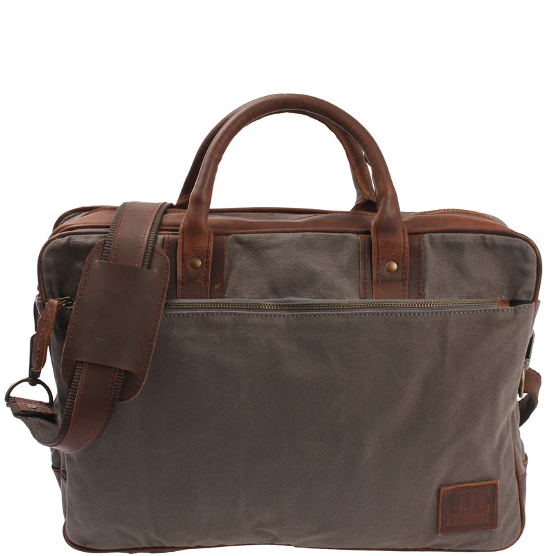 Leconi Aktentasche Handgepäck Trolleytasche Canvas Leder grau LE3066