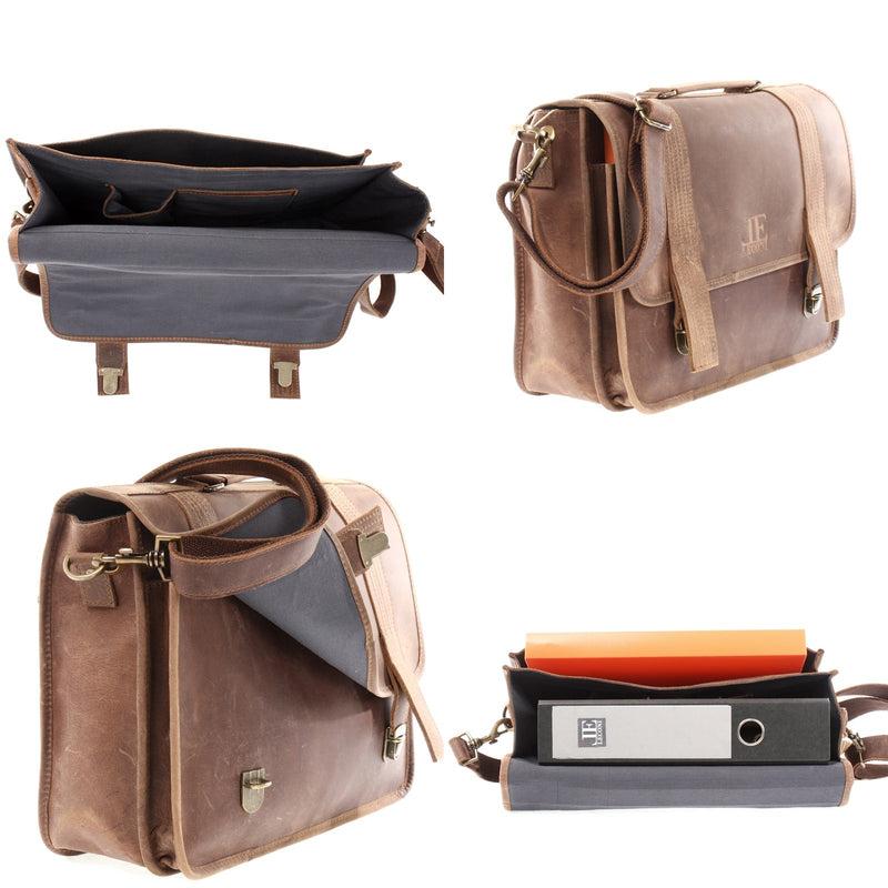 Leconi Aktentasche Lehrertasche Businesstasche Damen Herren Leder Braun LE3043