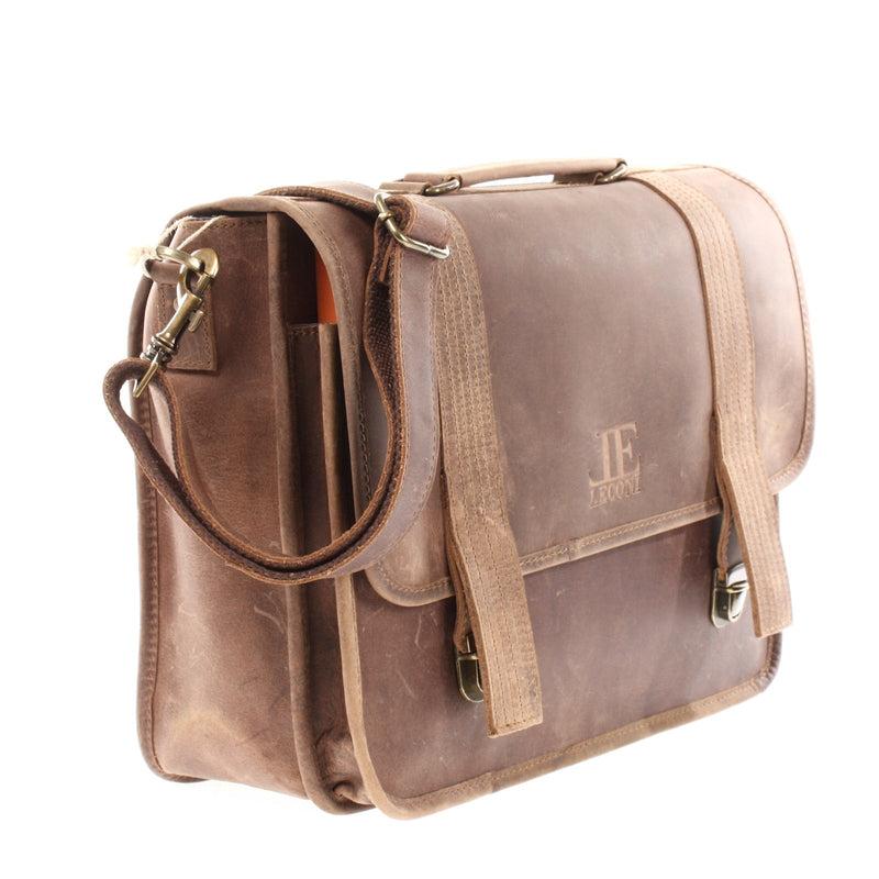 Leconi Aktentasche Lehrertasche Businesstasche Damen Herren Leder Braun LE3043