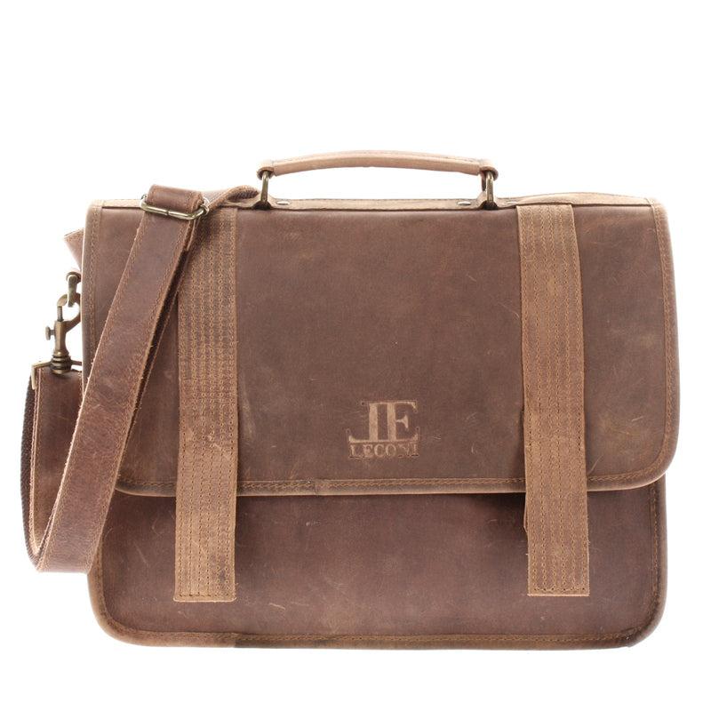 Leconi Aktentasche Lehrertasche Businesstasche Damen Herren Leder braun LE3043