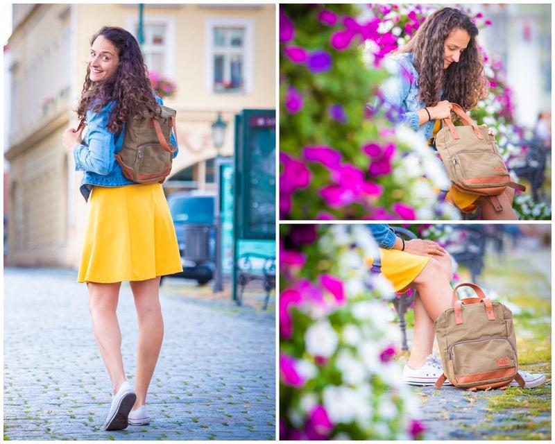 Leconi B-Ware Canvasrucksack Kleiner Freizeitrucksack Damen Herren Canvas Oliv LE1028