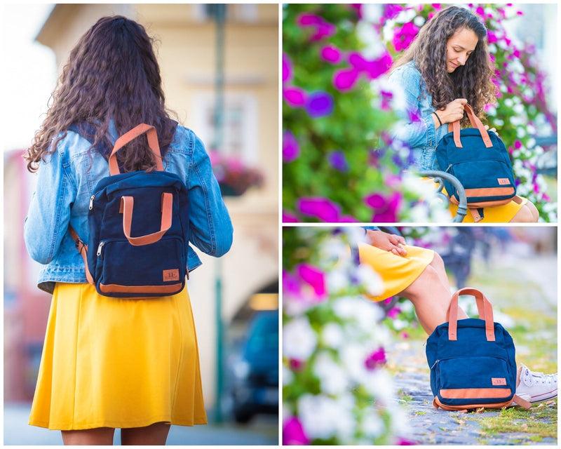 Leconi B-Ware Canvasrucksack Kleiner Freizeitrucksack Damen Herren Canvas Navy LE1028