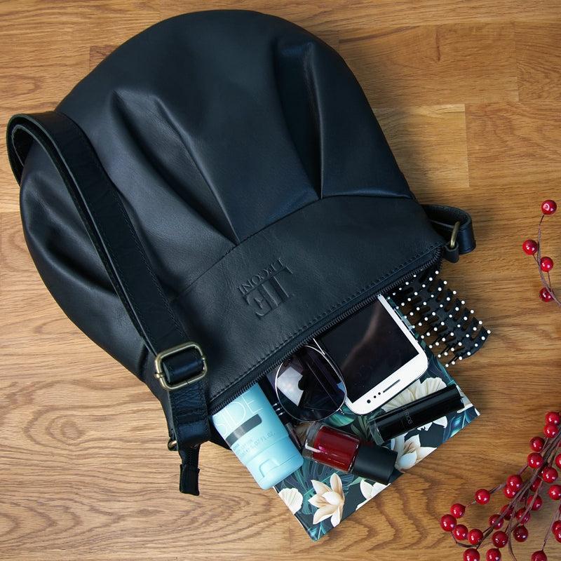 Leconi B-Ware Kleine Umhängetasche Ledertasche Damentasche Schultertasche Leder Schwarz LE0070