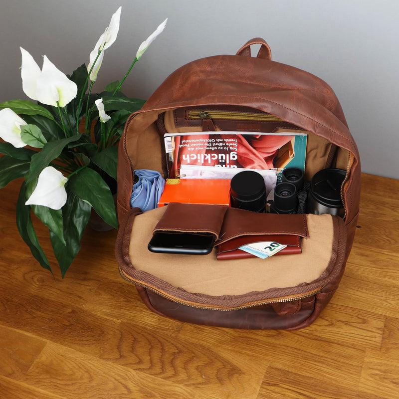 Leconi B-Ware Rucksack Lederrucksack Freizeitrucksack Damen Herren Leder Braun LE1009