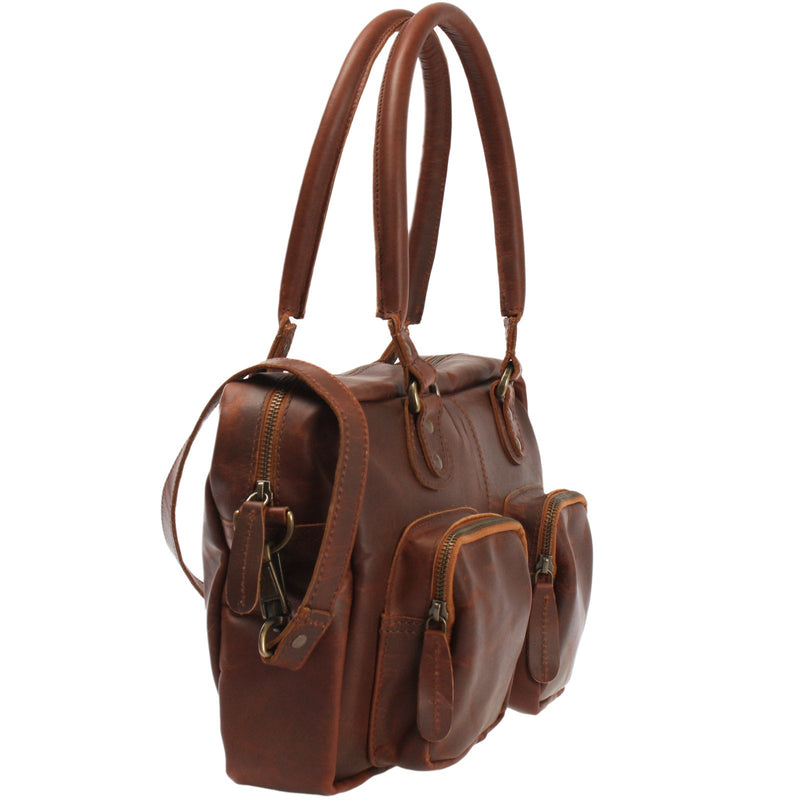 Leconi B-Ware Schultertasche Handtasche Henkeltasche Damen Leder Braun LE0046