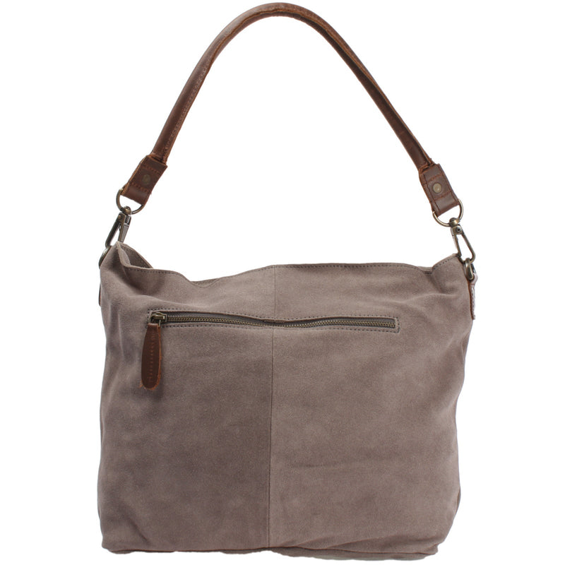 Leconi B-Ware Schultertasche Umhängetasche Ledertasche Veloursleder Grau LE0039
