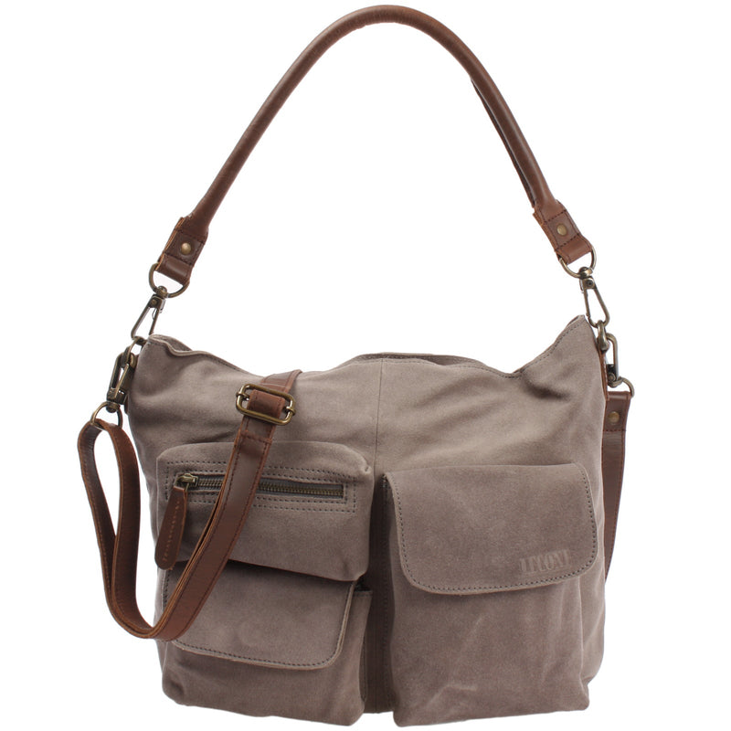 Leconi B-Ware Schultertasche Umhängetasche Ledertasche Veloursleder grau LE0039