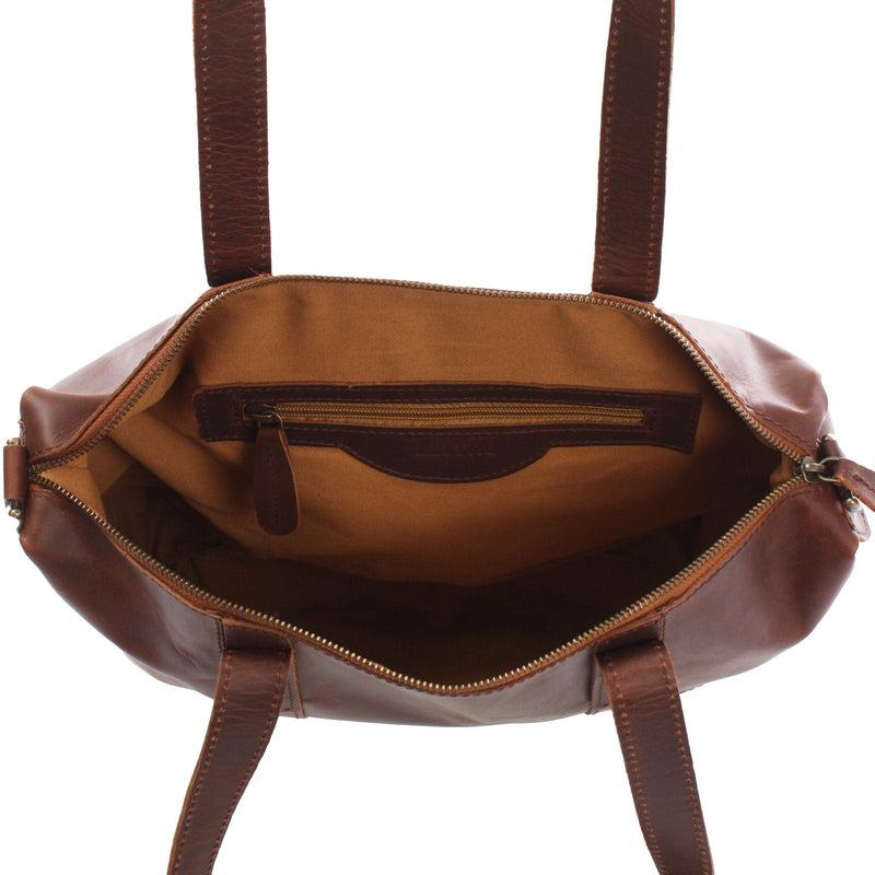 Leconi B-Ware Shopper Schultertasche Henkeltasche Leder Braun LE0034