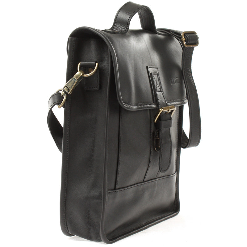 Leconi B-Ware Umhängetasche Freizeittasche Herren Damen Hochformat Leder Schwarz LE3052
