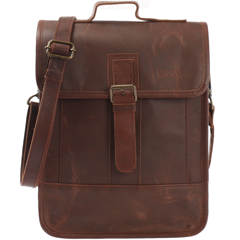 Leconi B-Ware Umhängetasche Freizeittasche Herren Damen Hochformat Leder braun LE3052