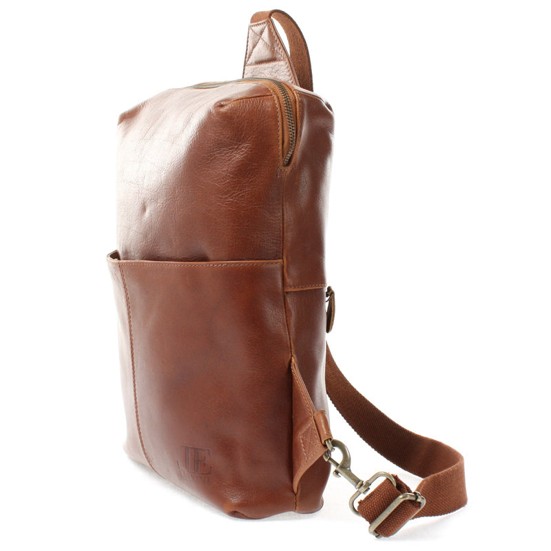 Leconi Crossbag Bodybag Lederrucksack Freizeit Rucksack Damen Herren Leder Braun LE1029