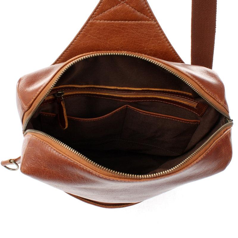 Leconi Crossbag Bodybag Lederrucksack Freizeit Rucksack Damen Herren Leder Braun LE1029