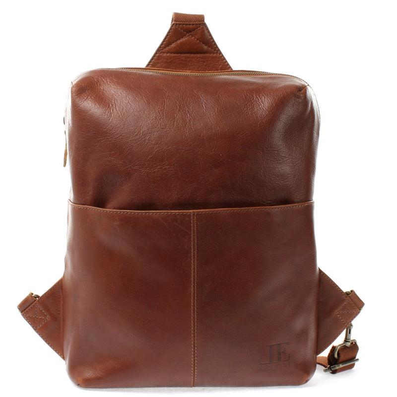 Leconi Crossbag Bodybag Lederrucksack Freizeit Rucksack Damen Herren Leder braun LE1029