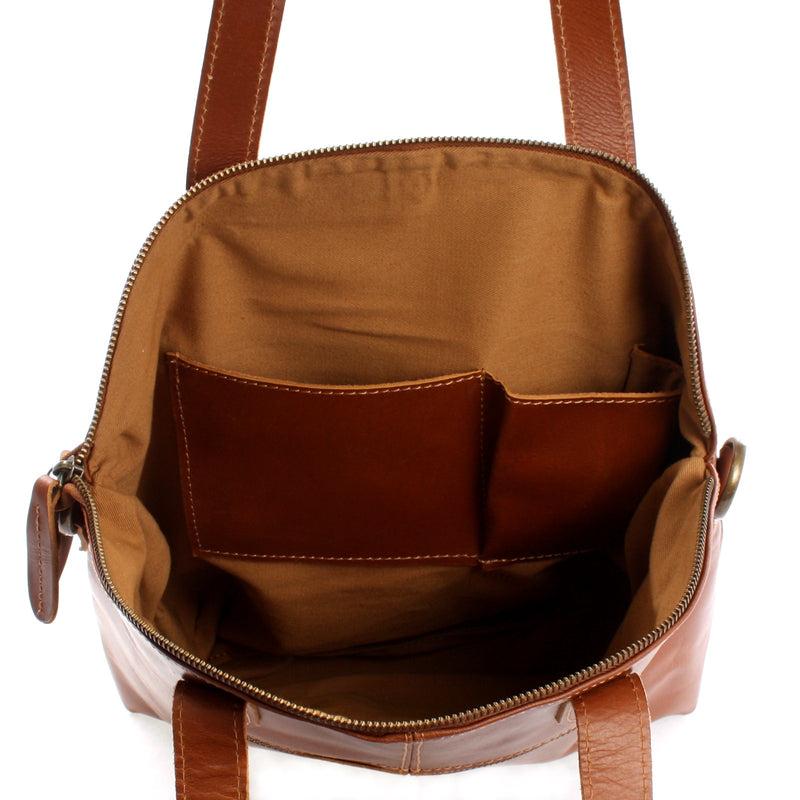 Leconi Damentasche Henkeltasche Schultertasche Leder Cognac LE0060