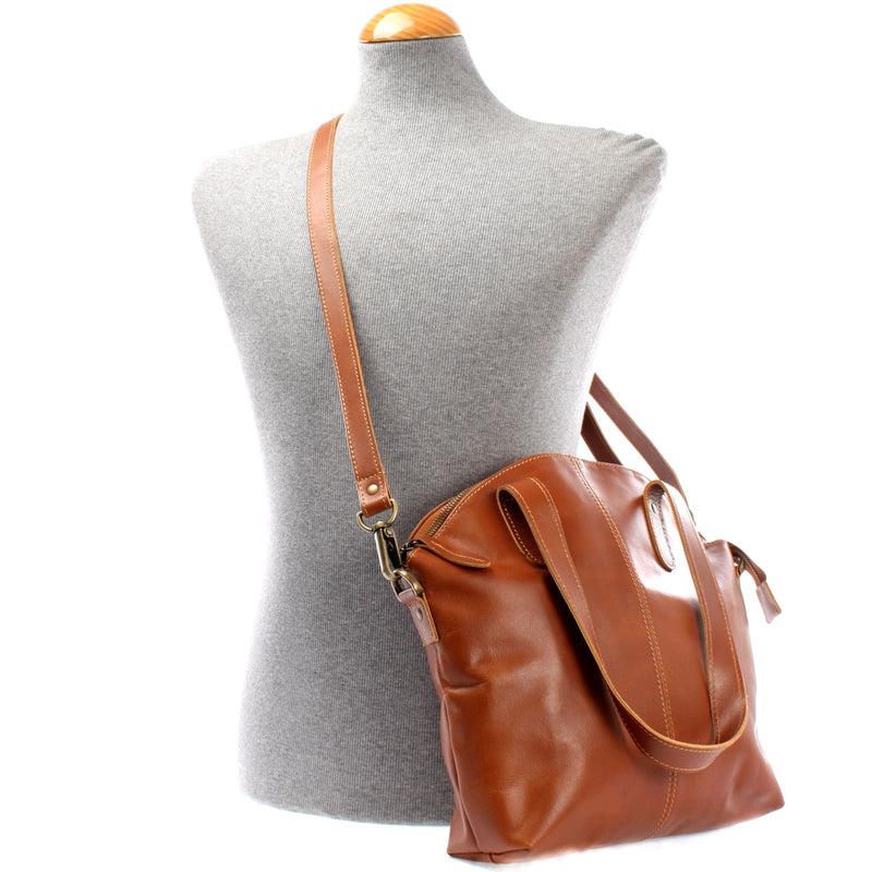 Leconi Damentasche Henkeltasche Schultertasche Leder Cognac LE0060