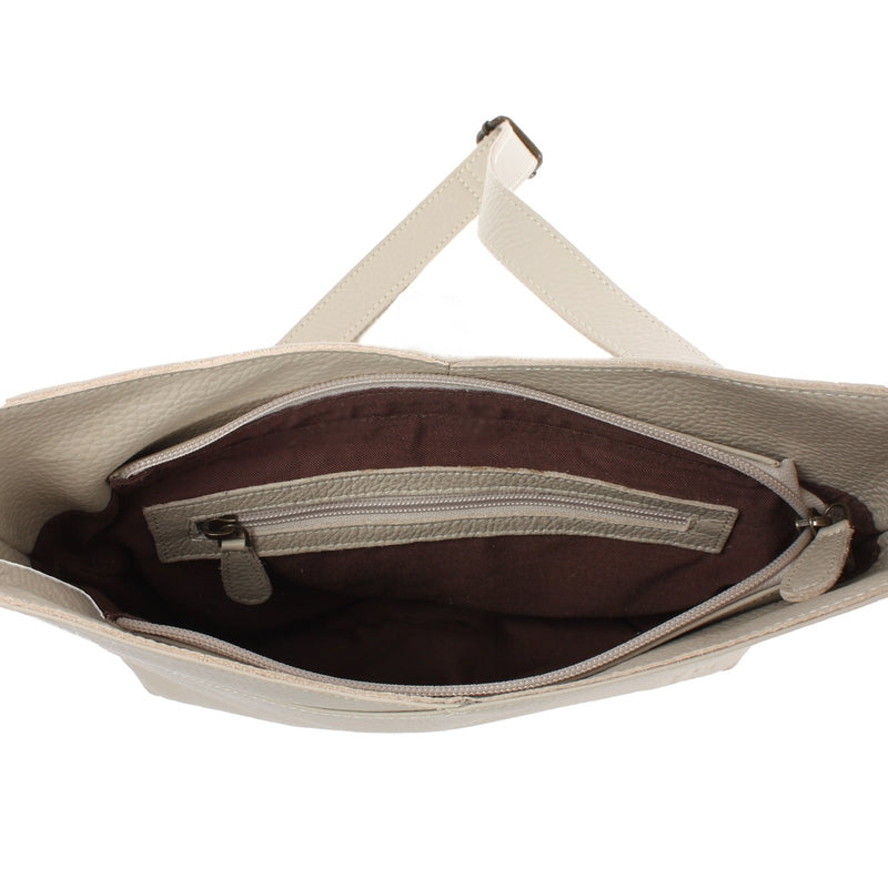Leconi Damentasche Umhängetasche Handtasche Leder Beige LE0065
