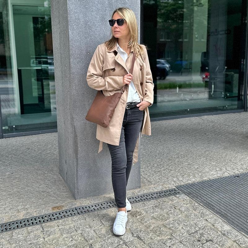 Leconi Damentasche Umhängetasche Handtasche Leder Rehbraun LE0065