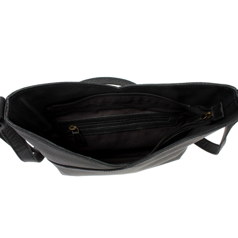 Leconi Damentasche Umhängetasche Handtasche Leder Schwarz LE0065