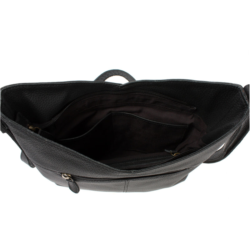 Leconi Damentasche Umhängetasche Handtasche Leder Schwarz LE0065