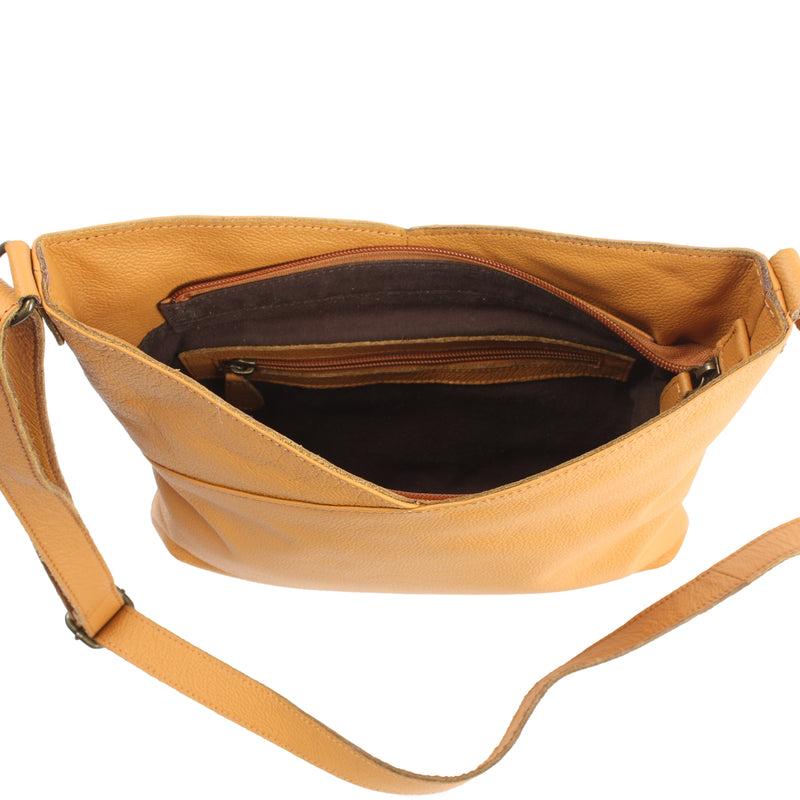 Leconi Damentasche Umhängetasche Handtasche Leder Senf LE0065