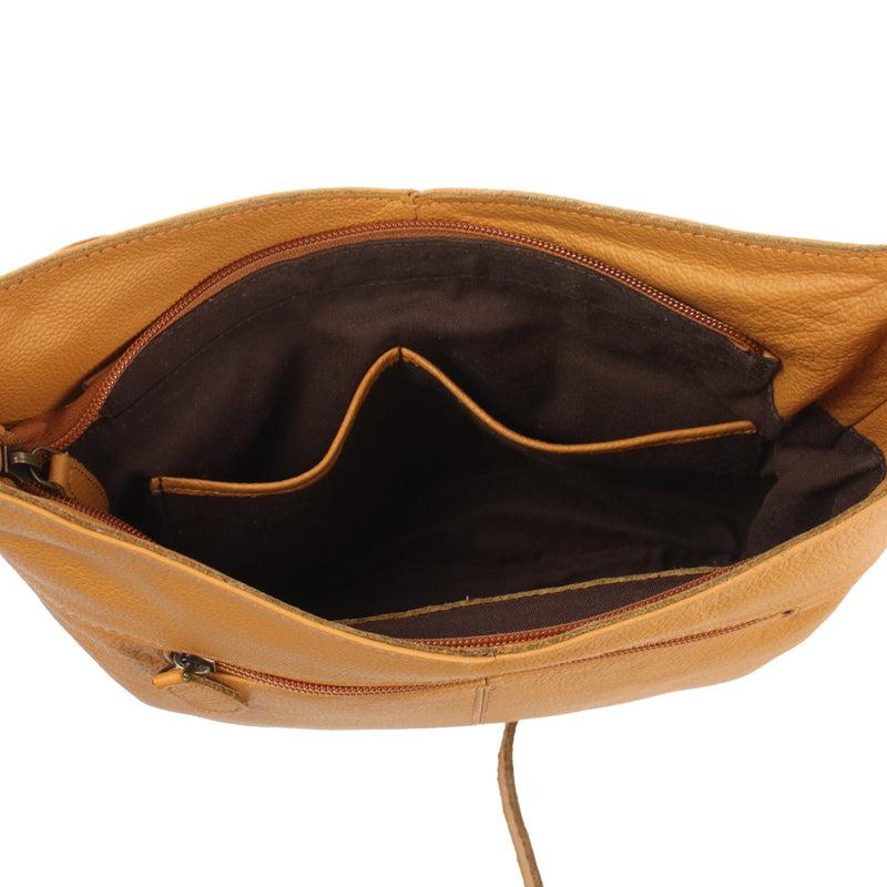 Leconi Damentasche Umhängetasche Handtasche Leder Senf LE0065