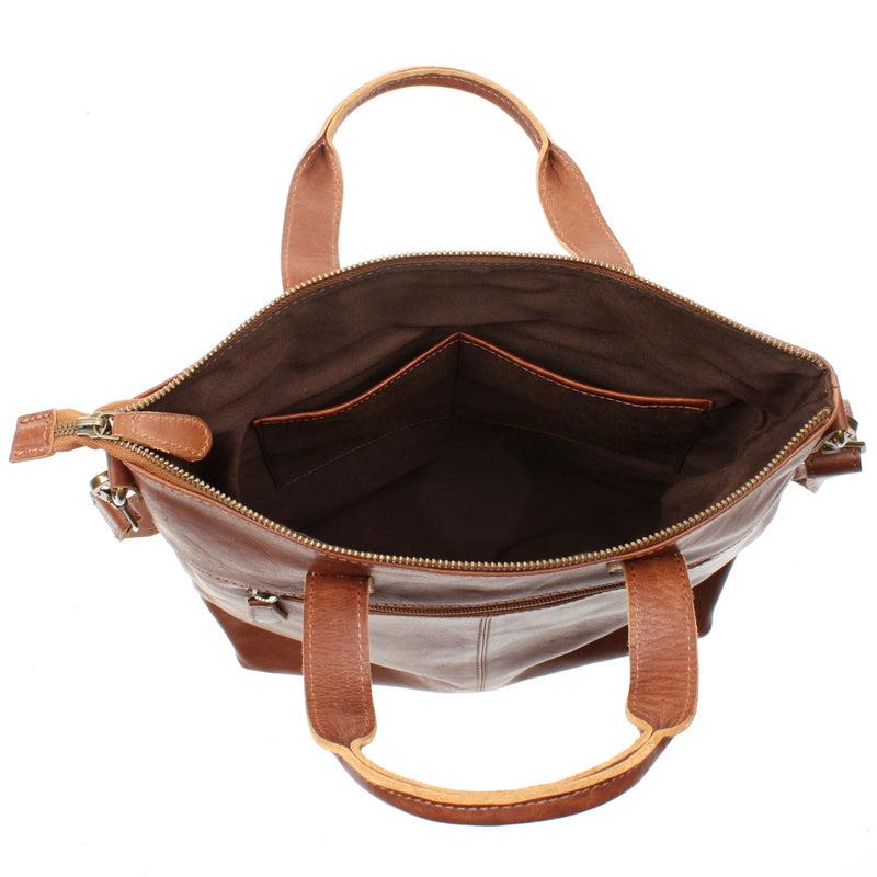 Leconi Damentasche Umhängetasche Henkeltasche Leder Braun LE0068