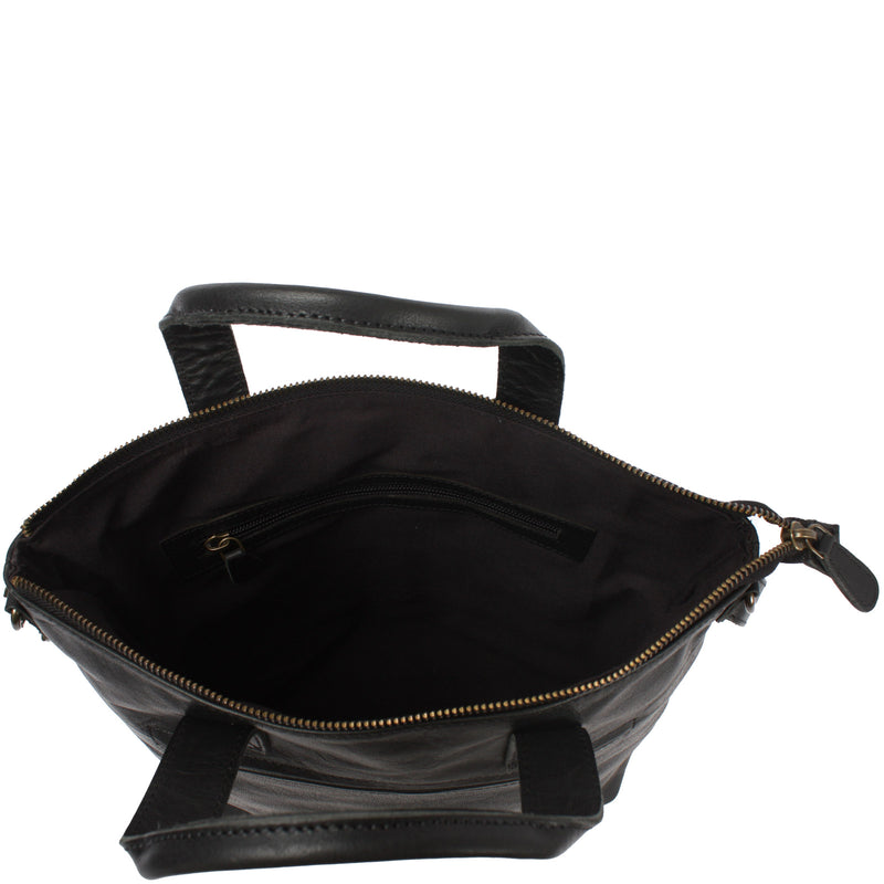 Leconi Damentasche Umhängetasche Henkeltasche Leder Schwarz LE0068