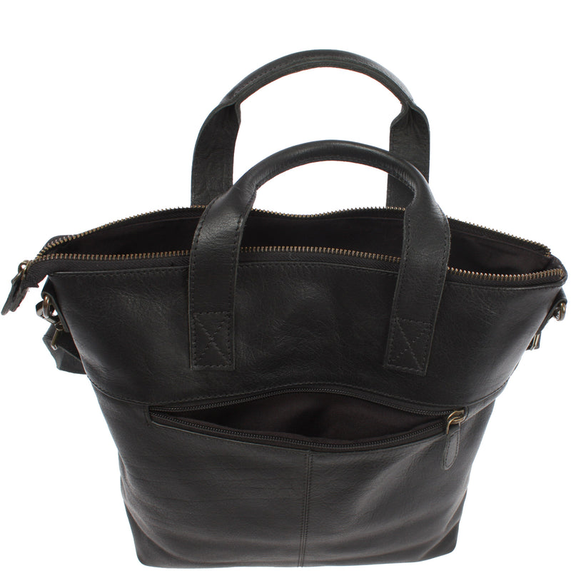 Leconi Damentasche Umhängetasche Henkeltasche Leder Schwarz LE0068