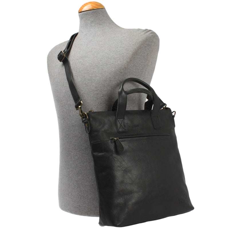 Leconi Damentasche Umhängetasche Henkeltasche Leder Schwarz LE0068